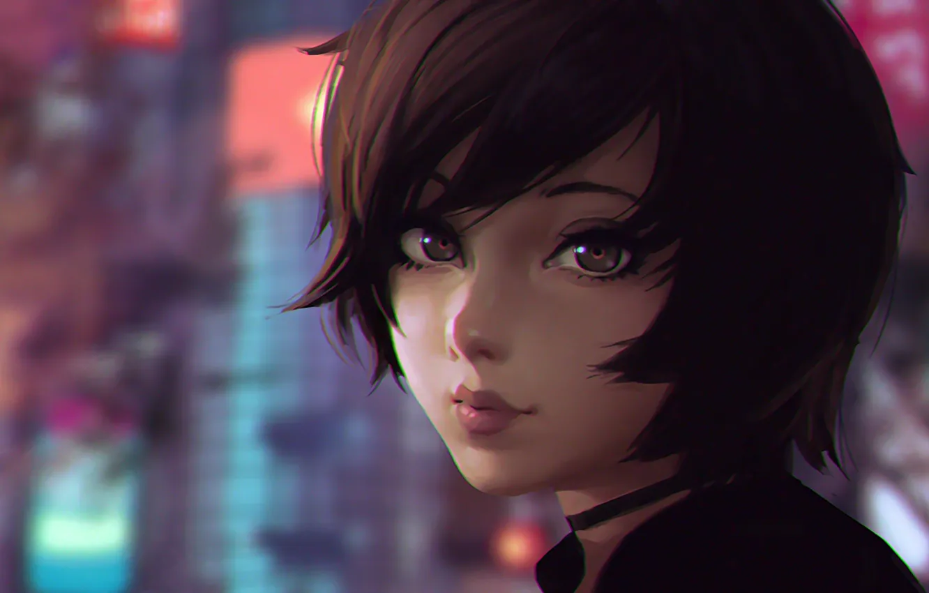 Photo wallpaper girl, face, sweetheart, hair, brunette, art, beauty