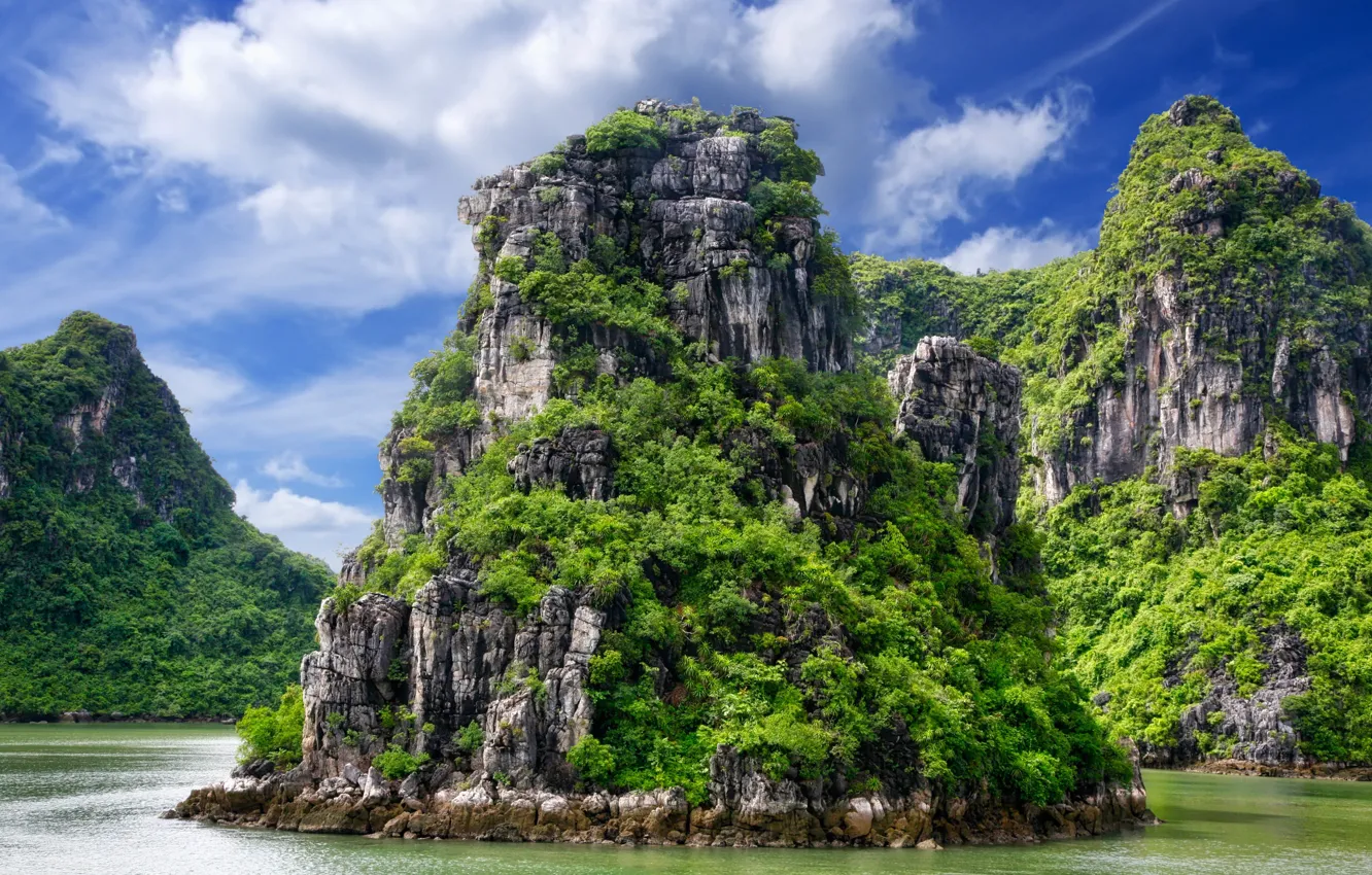 Photo wallpaper sea, greens, mountains, tropics