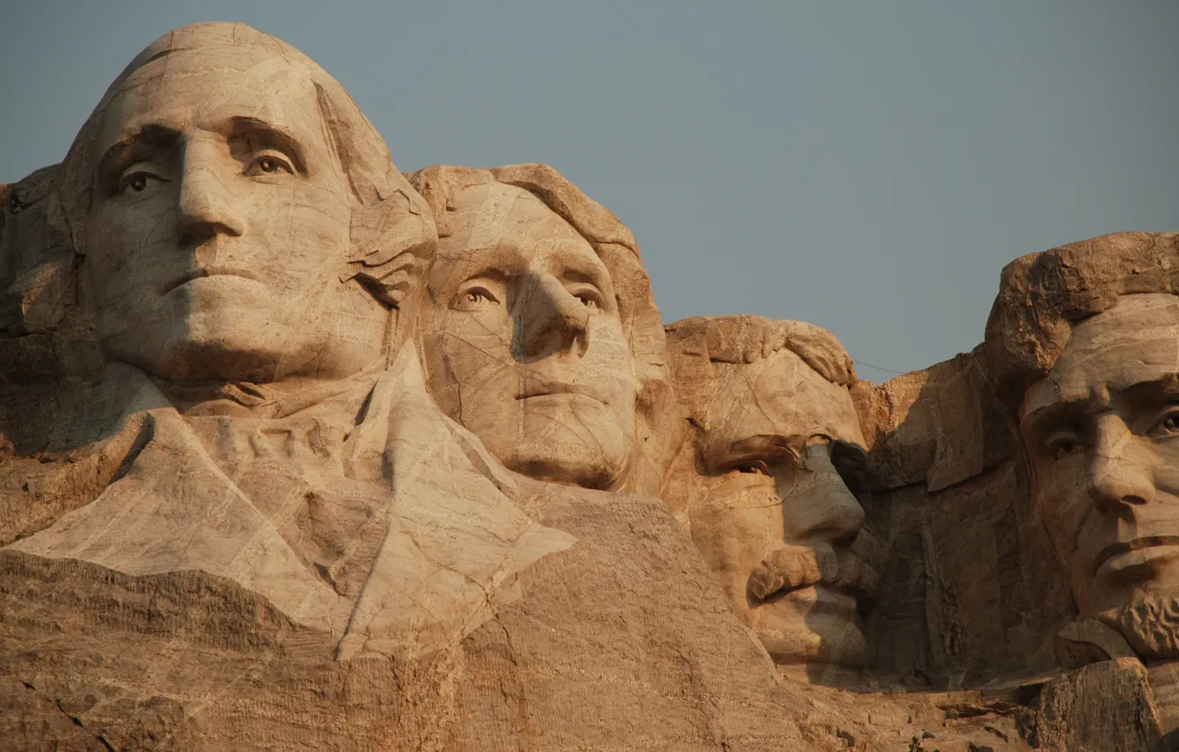 Photo wallpaper USA, United States, men, George Washington, faces, Abraham Lincoln, America, sculpture