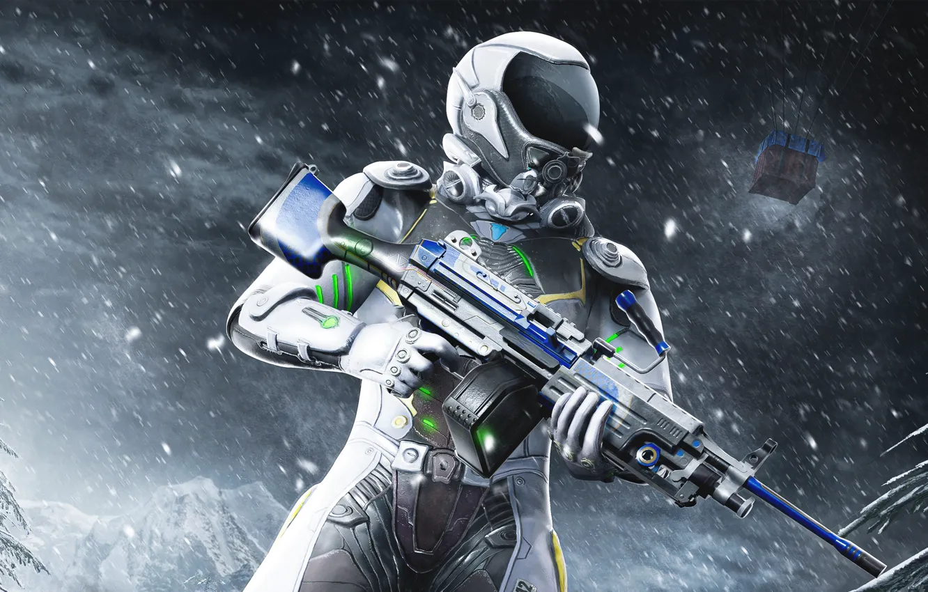 Photo wallpaper winter, girl, snow, box, the suit, PlayerUnknown's Battlegrounds