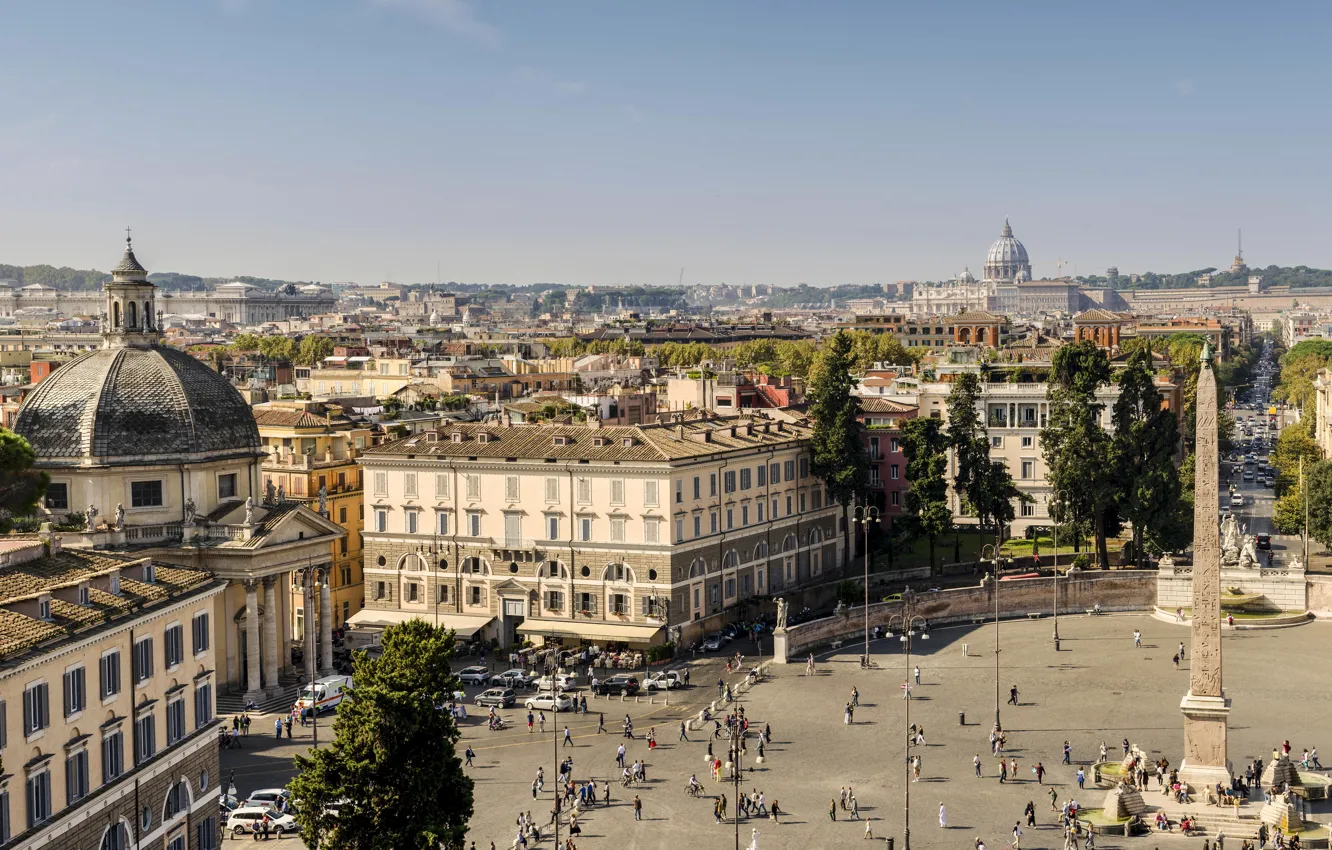 Photo wallpaper home, area, Rome, Italy, panorama, obelisk, Piazza del Popolo