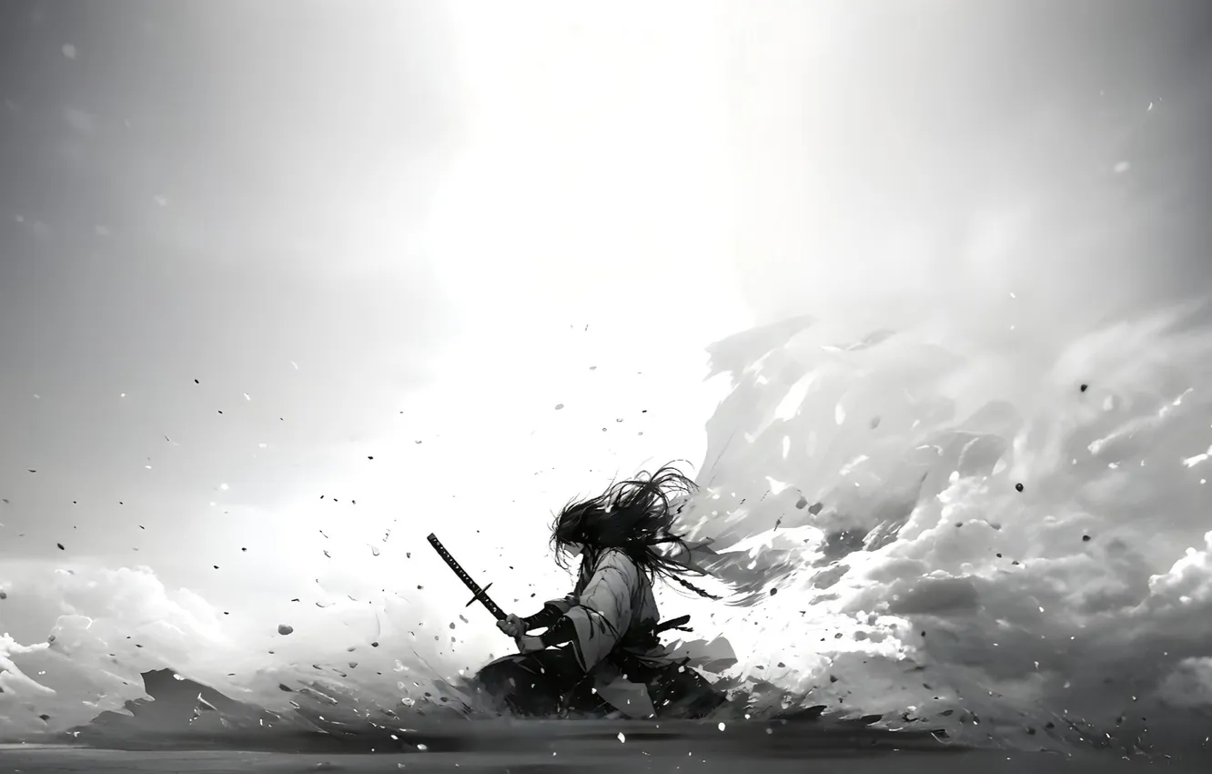 Photo wallpaper sword, fantasy, minimalism, katana, digital art, artwork, Samurai, warrior