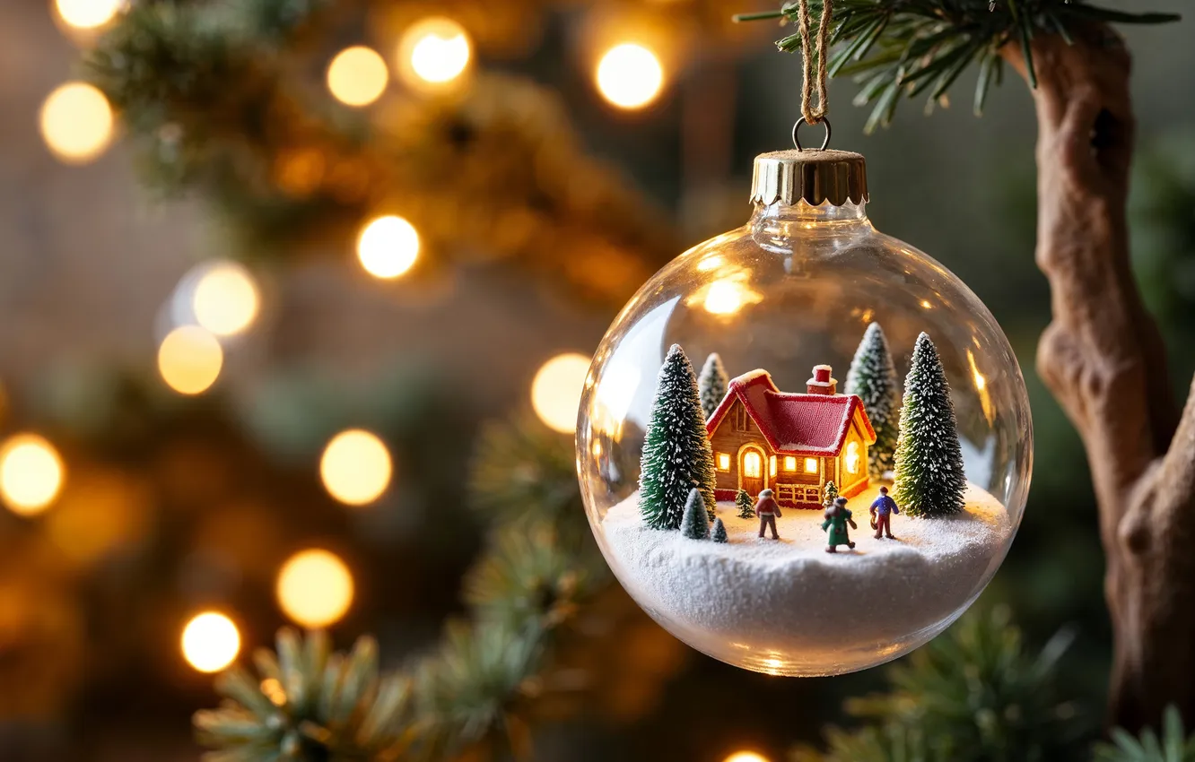Photo wallpaper decoration, toy, tree, new year, Christmas, Christmas, tree, glass globe