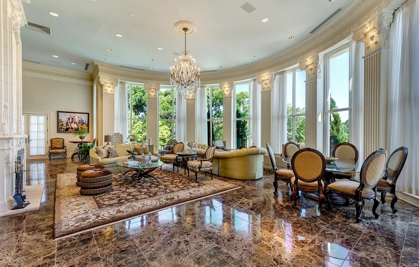 Photo wallpaper Villa, interior, fireplace, living room, Texas, Fort Worth, Baldridge House
