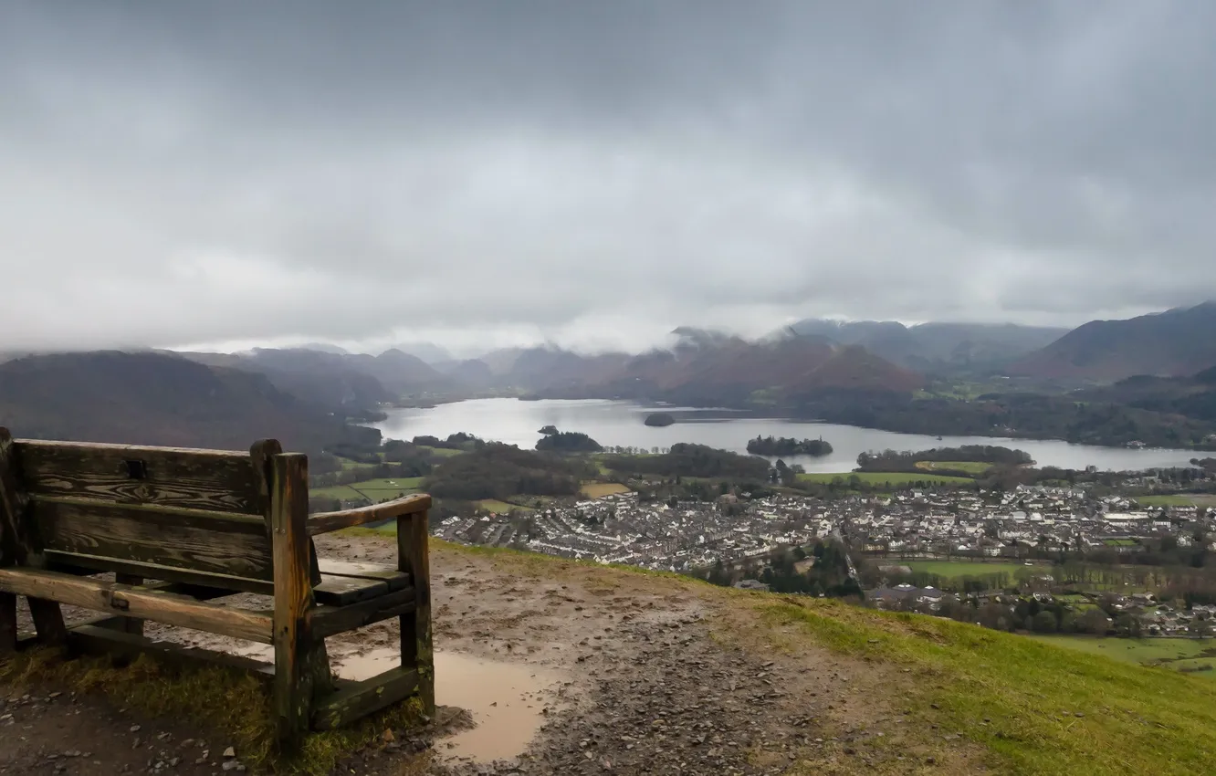 Photo wallpaper landscape, view, bench