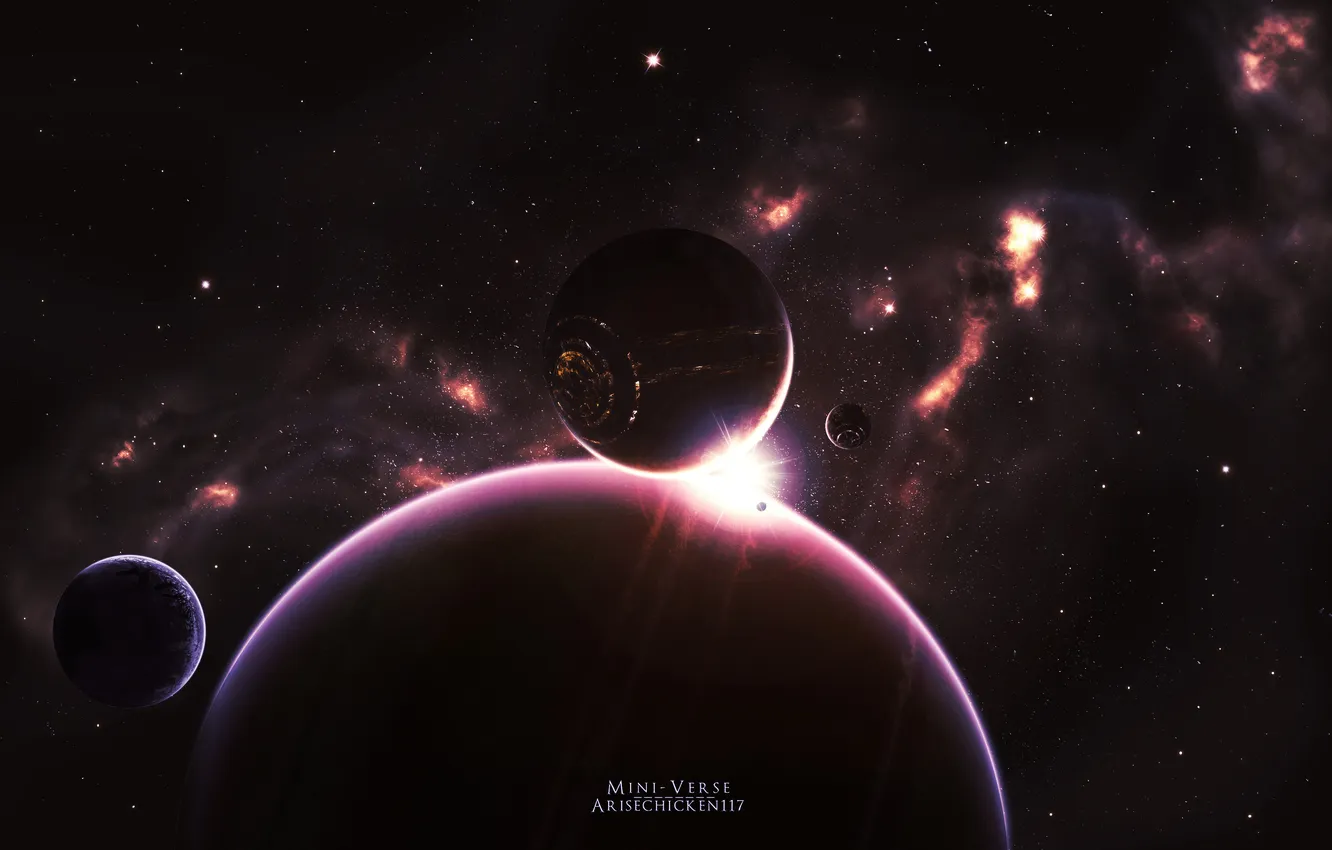 Photo wallpaper stars, light, circles, sunrise, planet