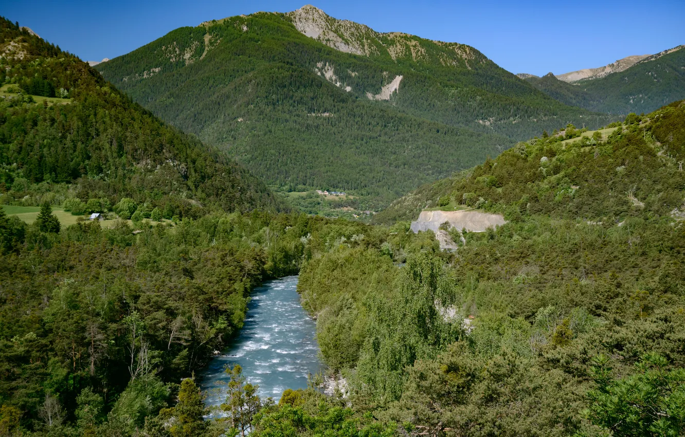 Photo wallpaper mountains, France, river