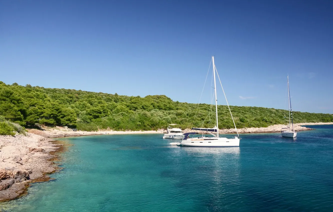 Photo wallpaper sea, Bay, yachts, Croatia, Adriatica, the island of Gvar