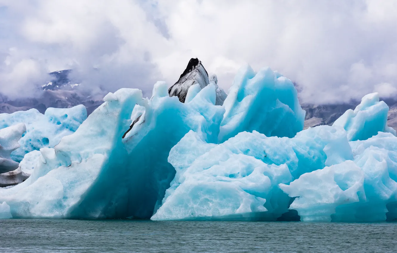 Photo wallpaper cold, ice, winter, sea, the sky, clouds, blue, tops