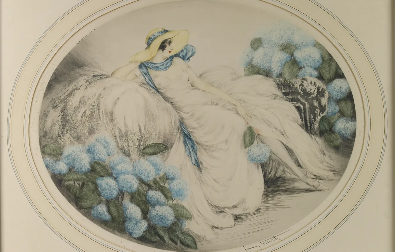 Photo wallpaper hat, hydrangea, 1929, Louis Icart