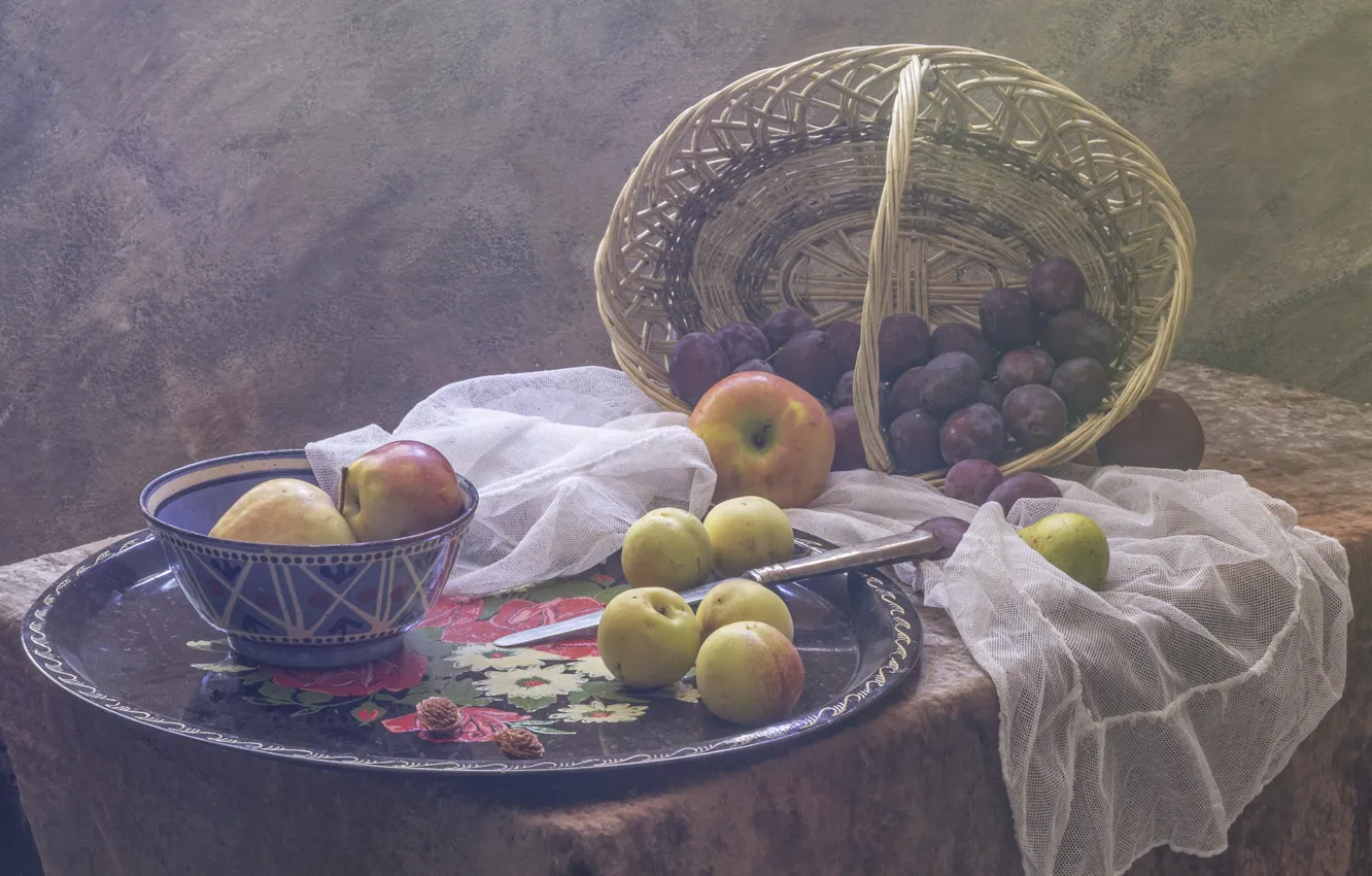 Photo wallpaper fruit, still life, basket, tray