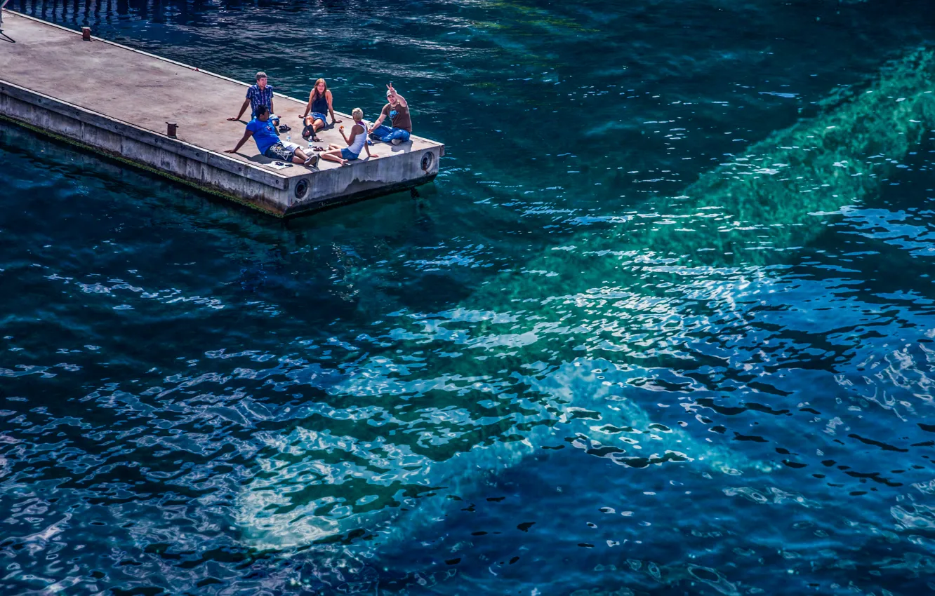 Photo wallpaper water, people, fish, silhouette, kit, pierce, residents, photo