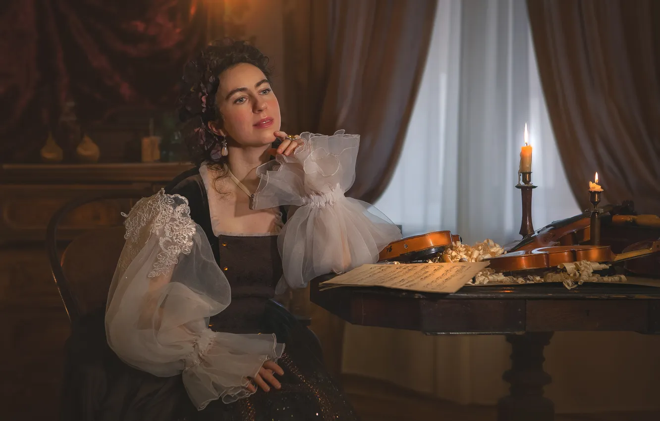 Photo wallpaper look, violin, image, curtain, candle, Tatyana Shepeleva
