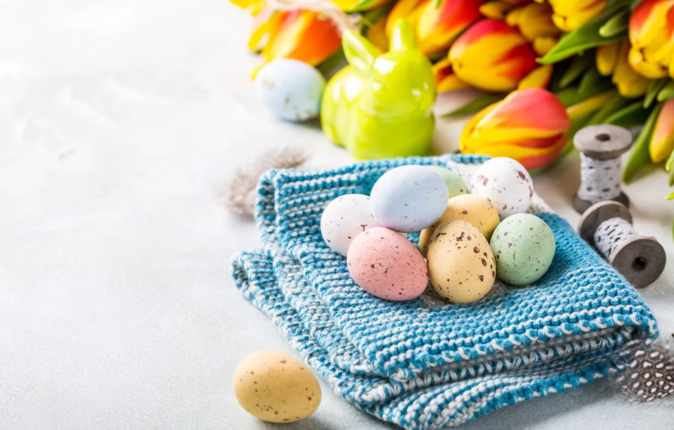 Photo wallpaper flowers, colorful, Easter, tulips, flowers, tulips, Easter, eggs