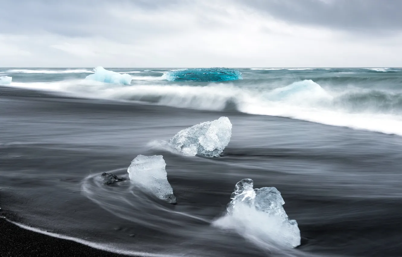 Photo wallpaper ice, sea, wave