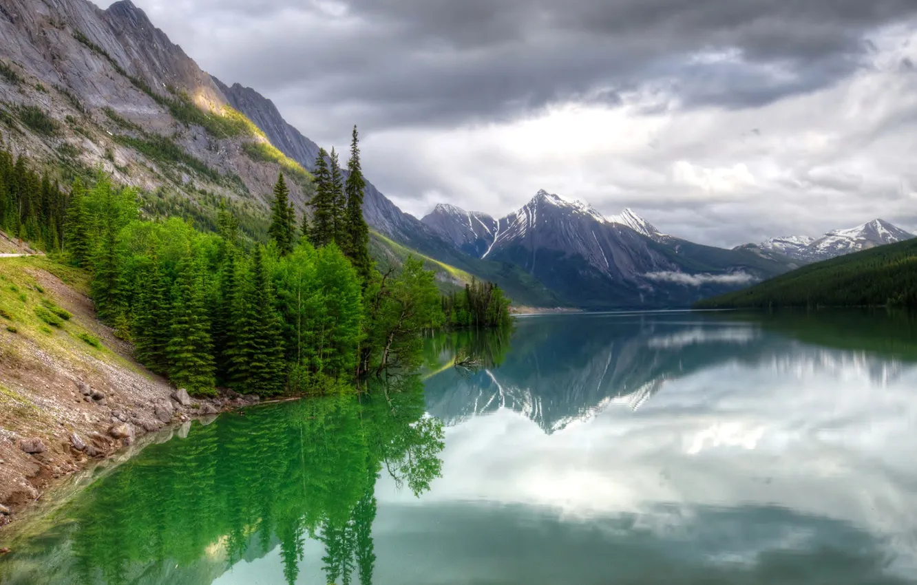 Photo wallpaper the sky, clouds, mountains, lake