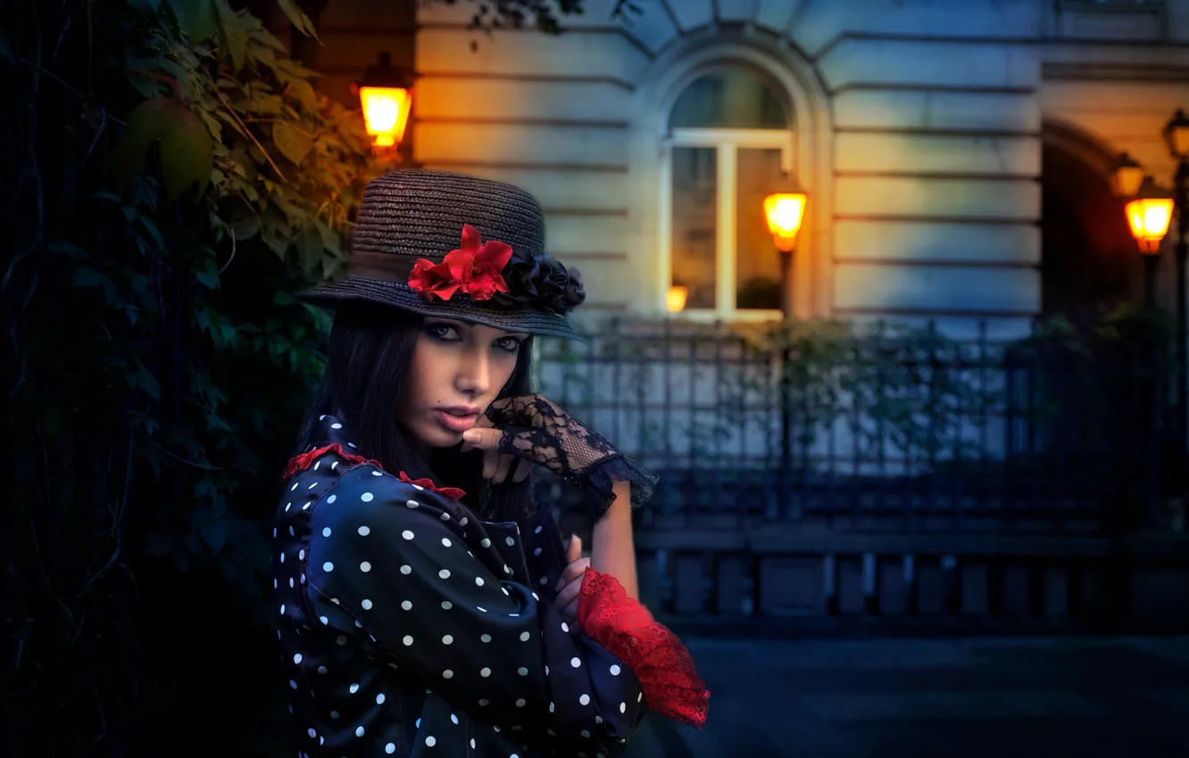 Photo wallpaper leaves, girl, light, flowers, the fence, home, the evening, hat