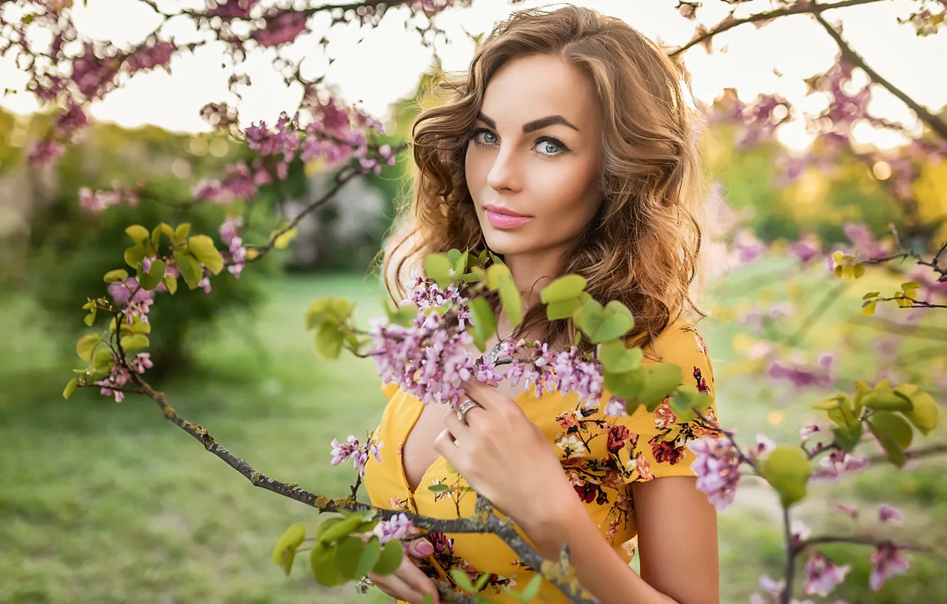 Photo wallpaper smile, flowers, blonde, A Diakov George