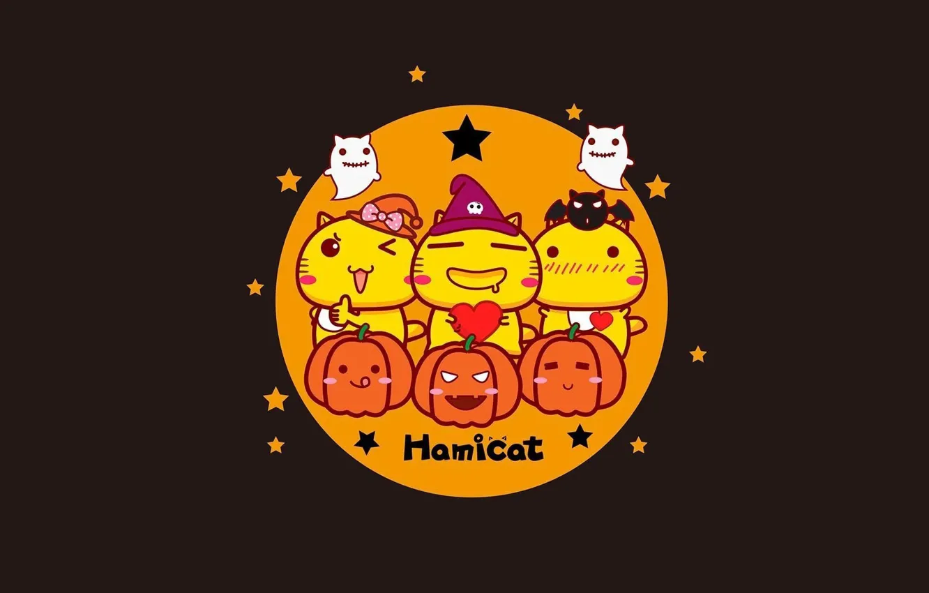 Photo wallpaper cat, bat, Halloween, Kawai, heart, Hamicat