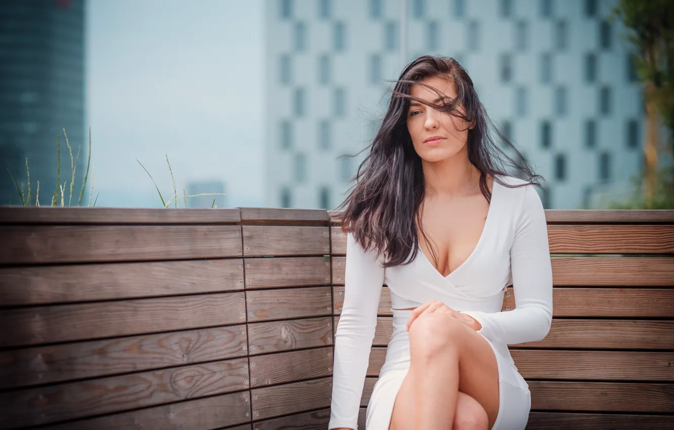 Photo wallpaper look, the wind, hair, dress, beauty