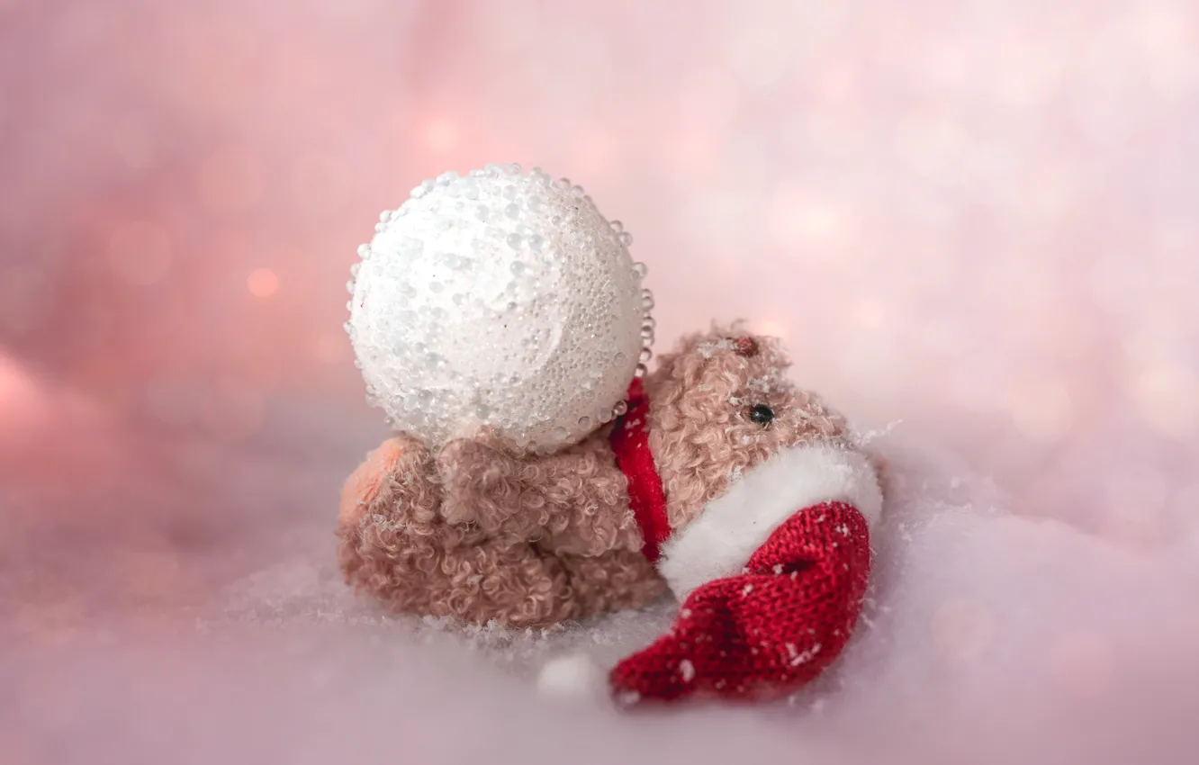Photo wallpaper winter, snow, pose, holiday, toy, ball, bear, Christmas
