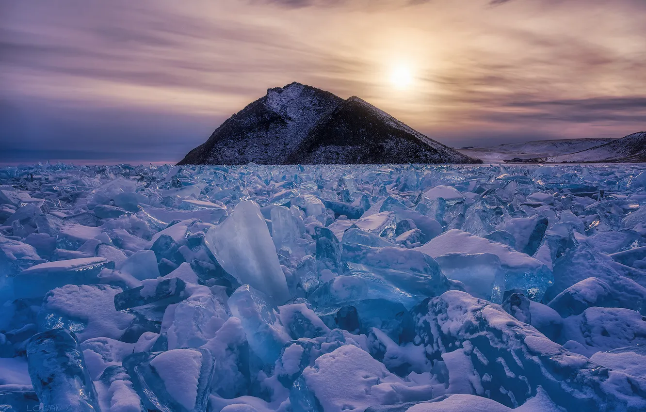 Photo wallpaper ice, winter, landscape, rocks
