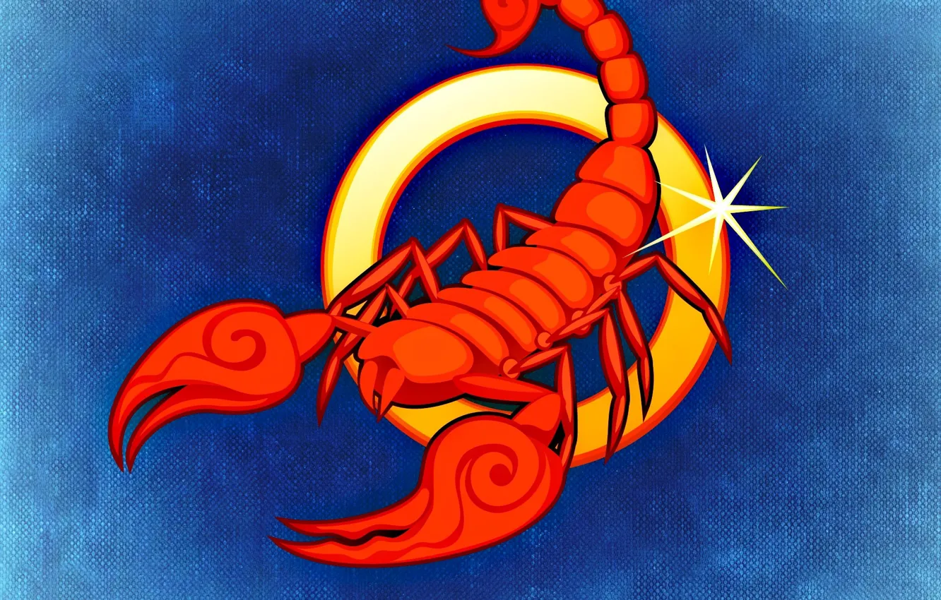 Photo wallpaper red, figure, graphics, symbol, Scorpio, blue background, the signs of the zodiac, symbols