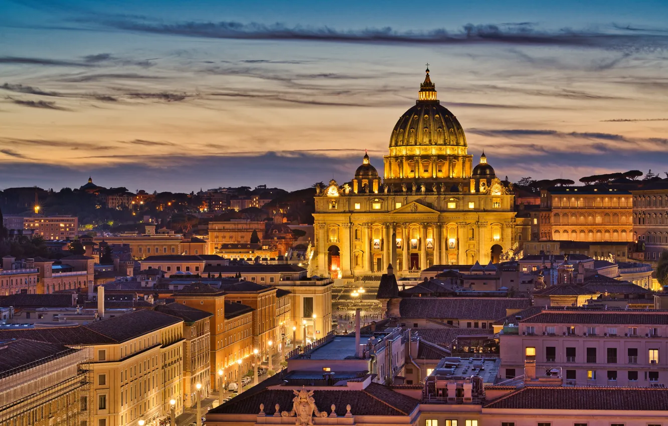 Photo wallpaper building, home, Rome, Italy, Church, Cathedral, night city, Italy