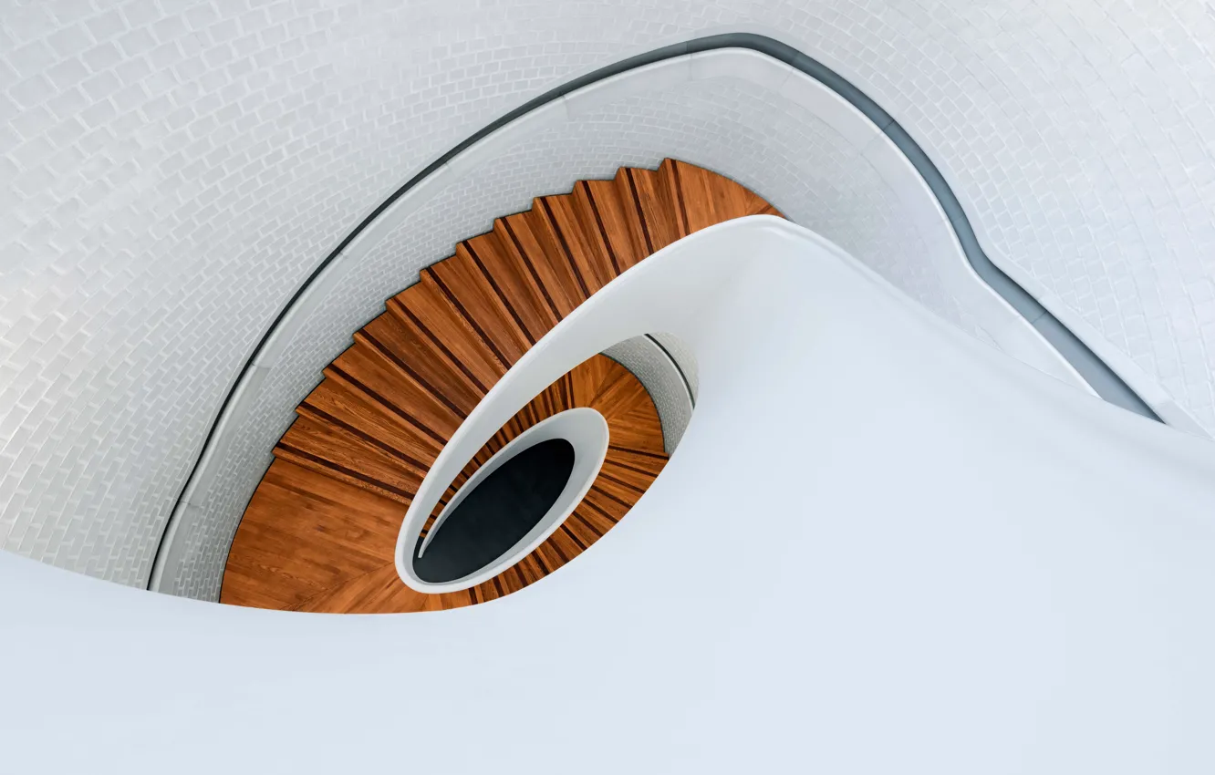 Photo wallpaper wood, spiral, staircase, architecture, stairs