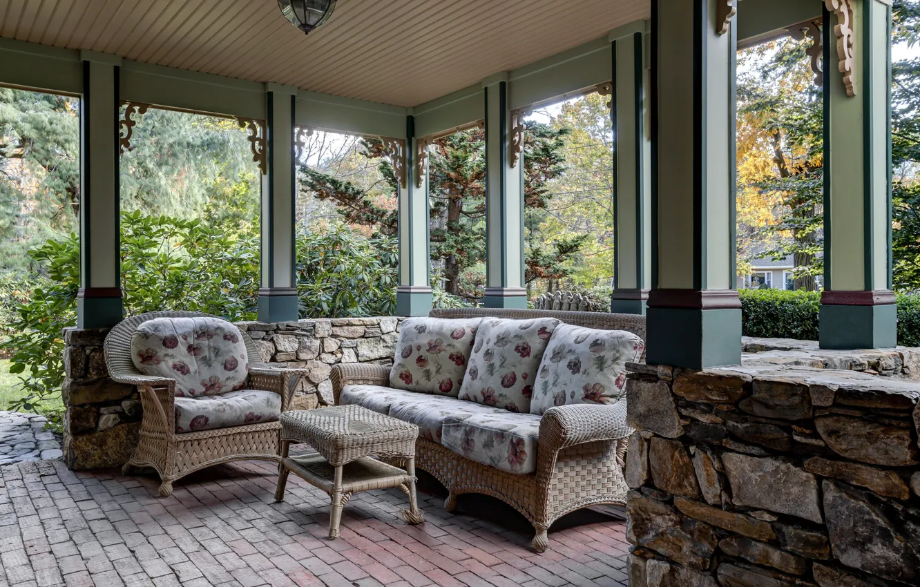 Photo wallpaper Windows, chairs, veranda