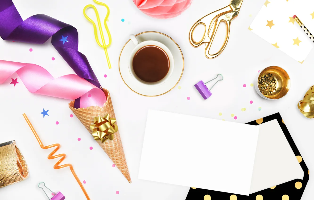 Photo wallpaper birthday, holiday, coffee, tape, the envelope, decor