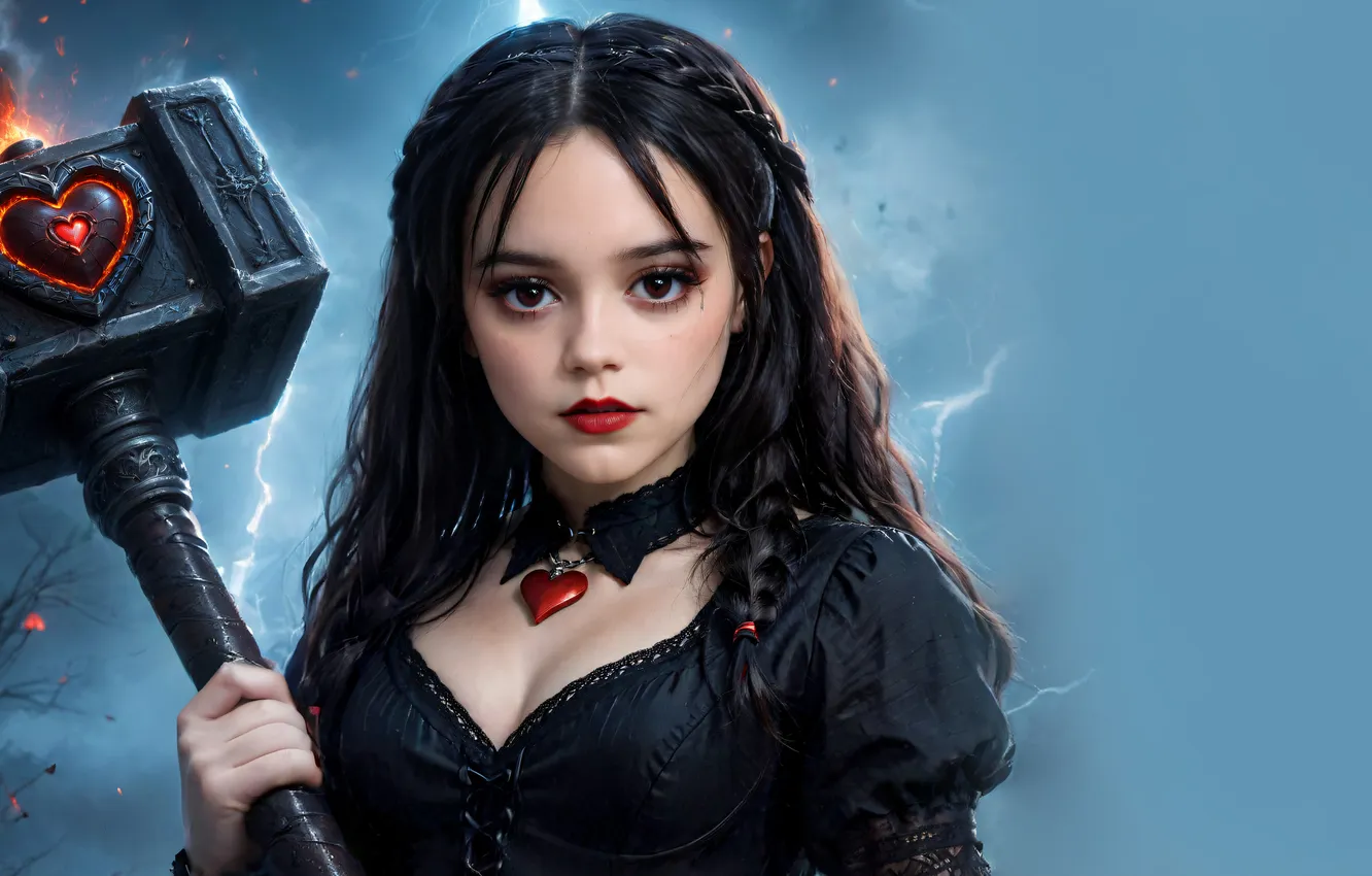 Photo wallpaper look, girl, hammer, fantasy