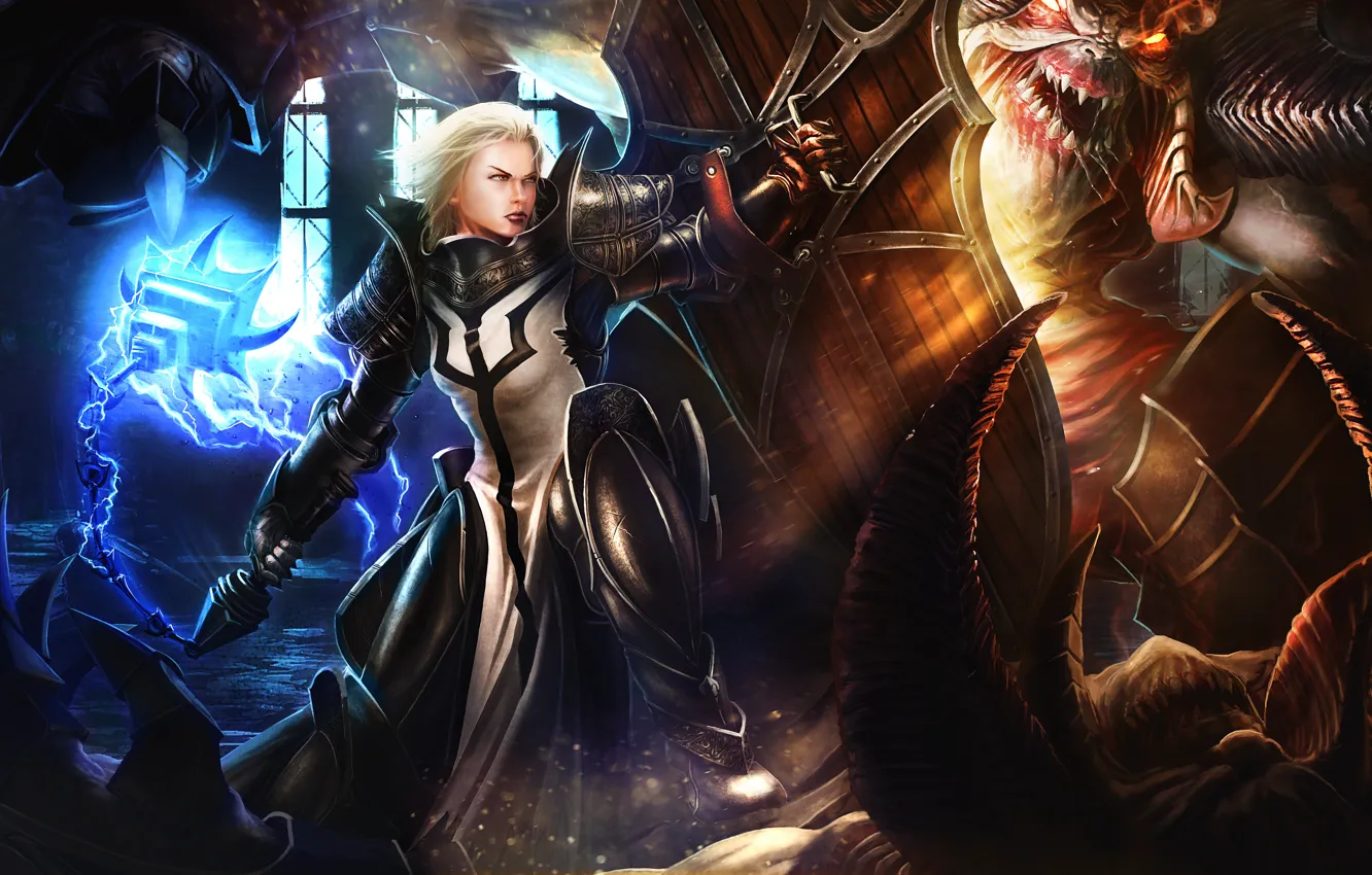 Photo wallpaper horns, shield, Diablo 3, Crusader