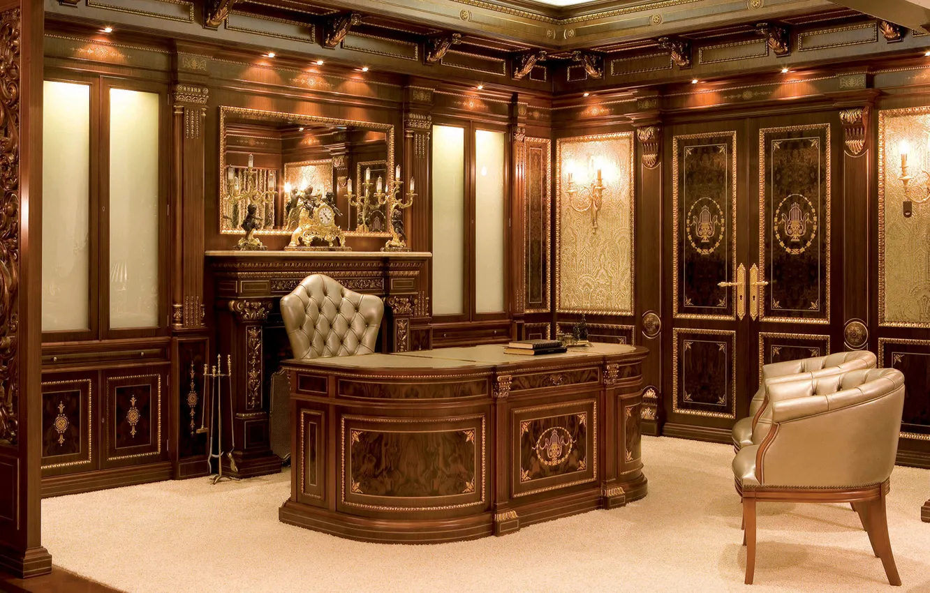 Photo wallpaper style, table, interior, chair, mirror, office, interior, office