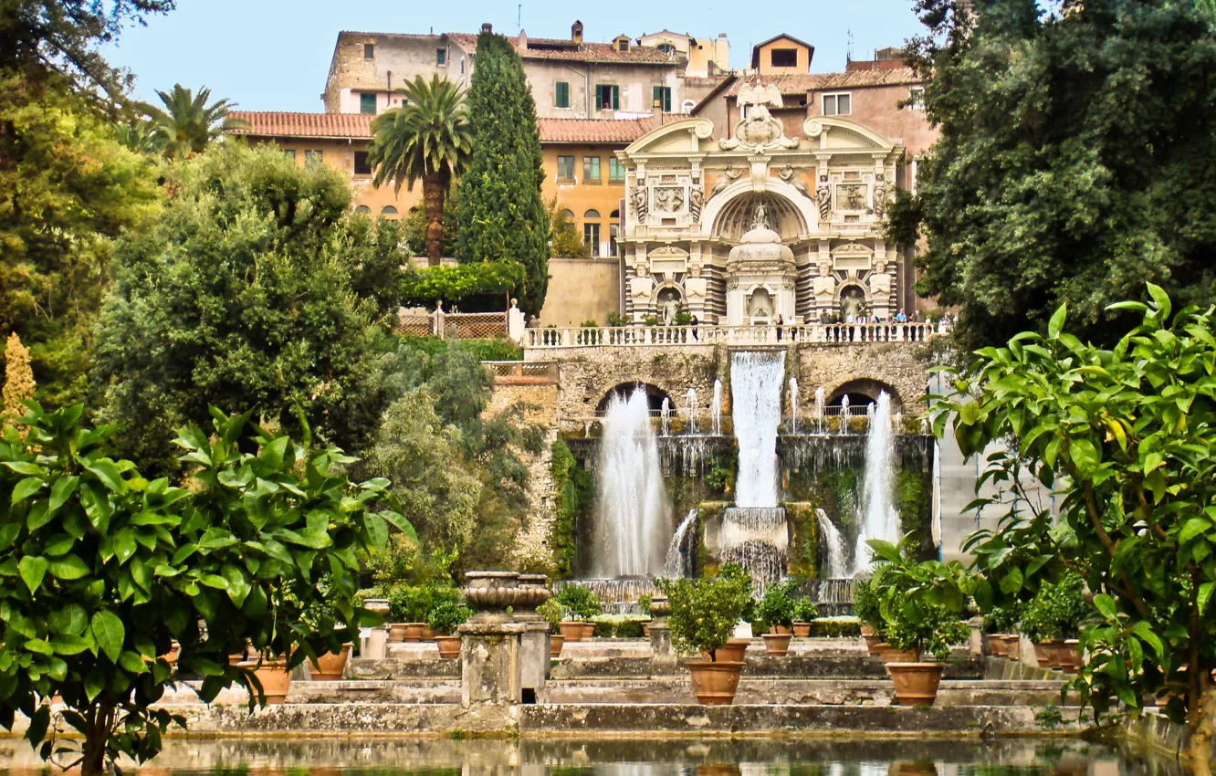 Photo wallpaper trees, Villa, Italy, fountain, Como, Tivoli, d'este, Villa d'Este