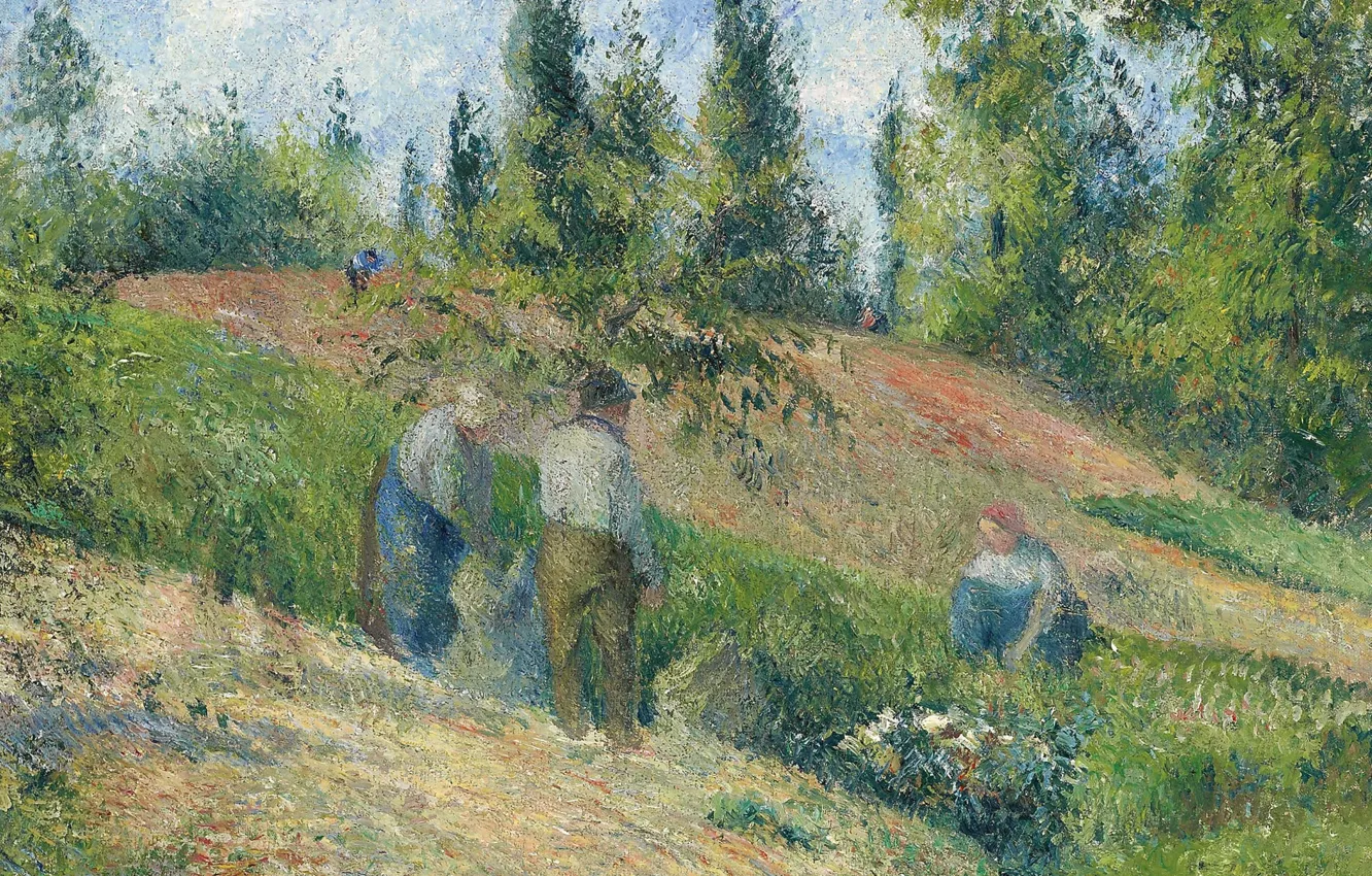 Photo wallpaper landscape, people, picture, Camille Pissarro, Harvest. PONTOISE