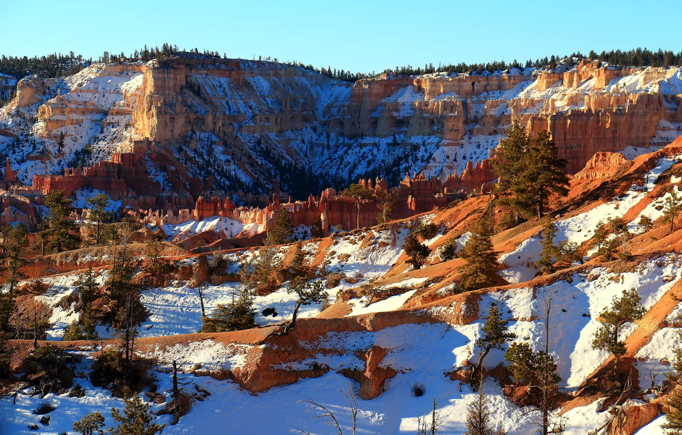 Photo wallpaper winter, snow, nature, rocks, landscape, nature, winter, snow