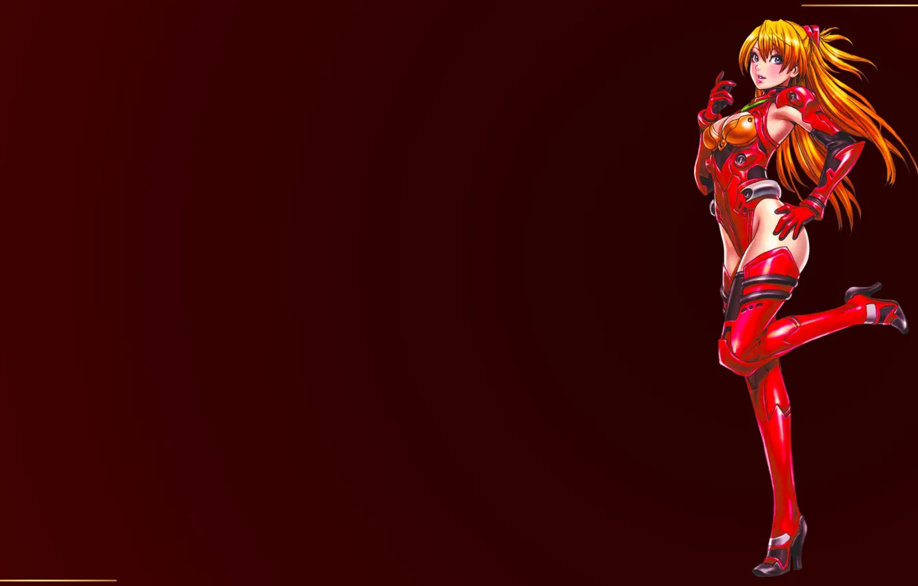 Photo wallpaper Neon Genesis Evangelion, long hair, Asuka Langley Soryu, leotard, plugsuit, looking at viewer, Shunya Yamashita, …