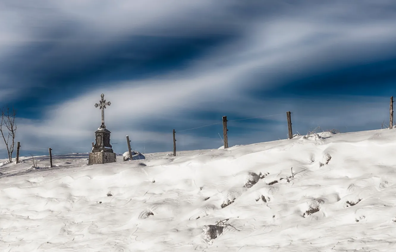 Photo wallpaper winter, the sky, graves
