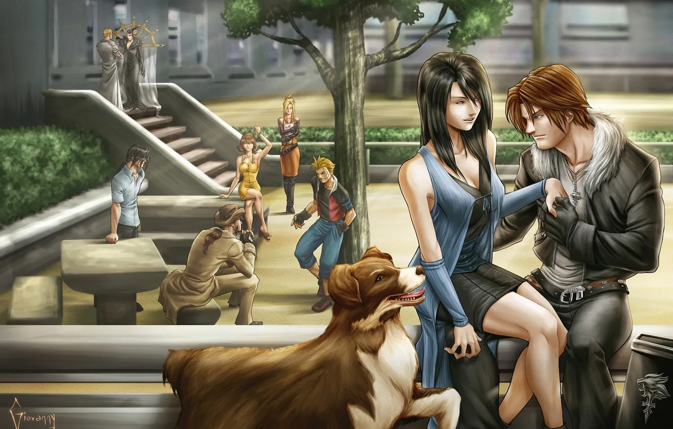 Photo wallpaper girl, stay, dog, window, art, guy, Final Fantasy, VIII