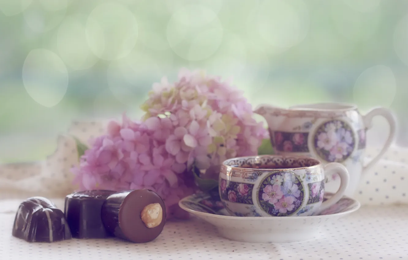 Photo wallpaper flowers, candy, mug, Cup