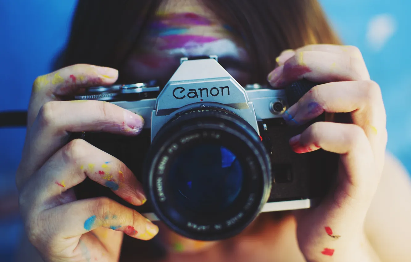 Photo wallpaper paint, camera, hands, the camera, fingers, Canon