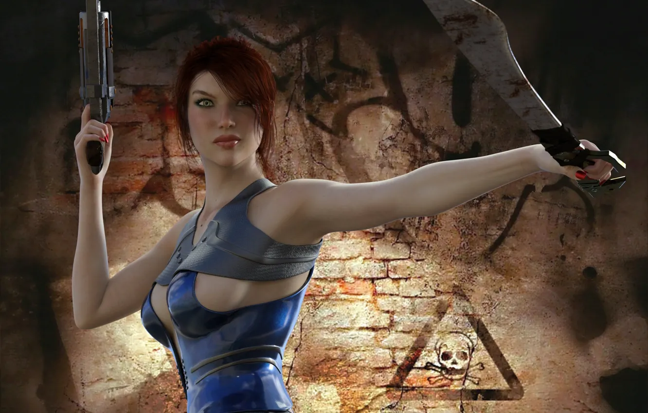 Photo wallpaper girl, weapons, knife, axe