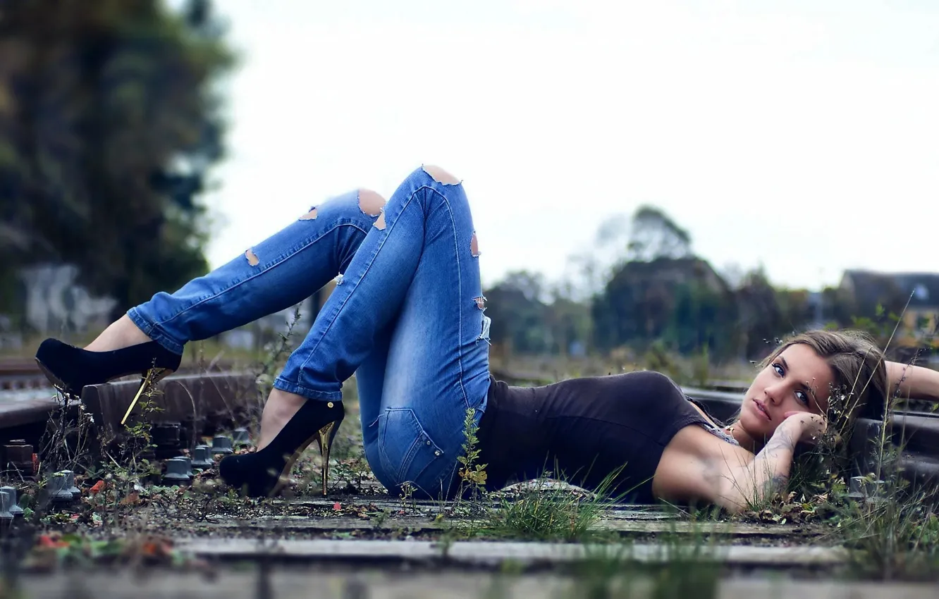 Photo wallpaper girl, beautiful, model, Denim