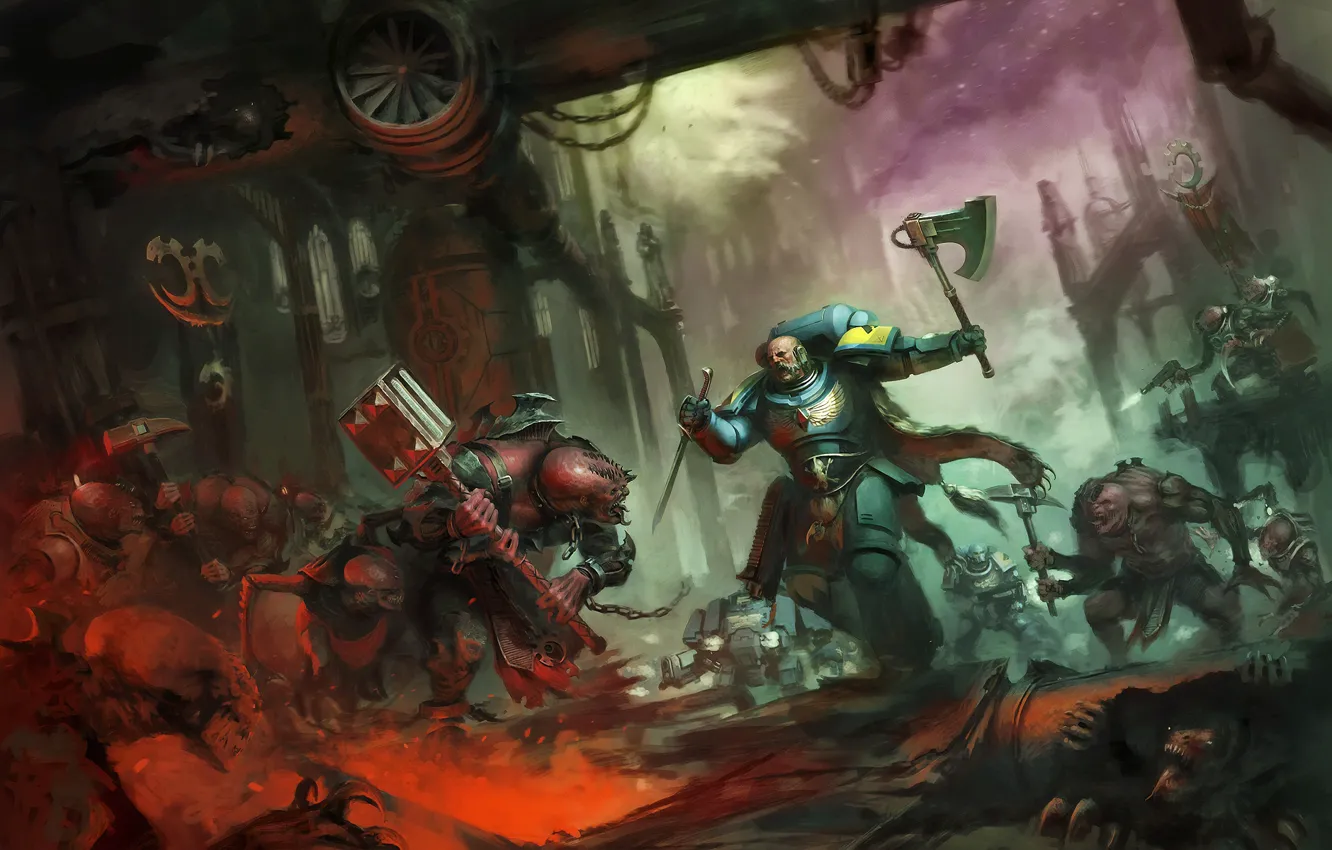Photo wallpaper gun, Warhammer, armor, demons, Ultramarines, Warhammer 40 000, haos, warp