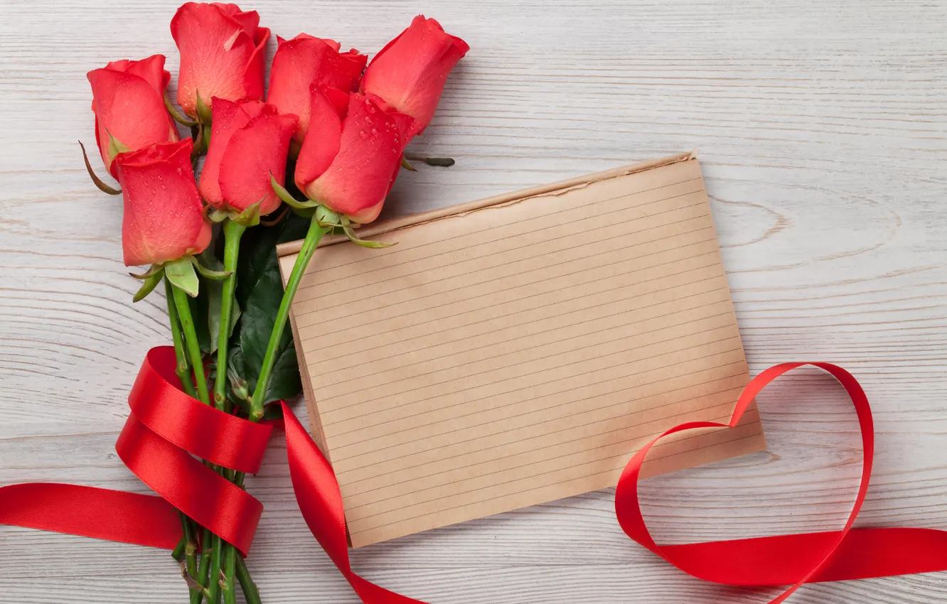 Photo wallpaper love, flowers, gift, romance, heart, roses, tape, love
