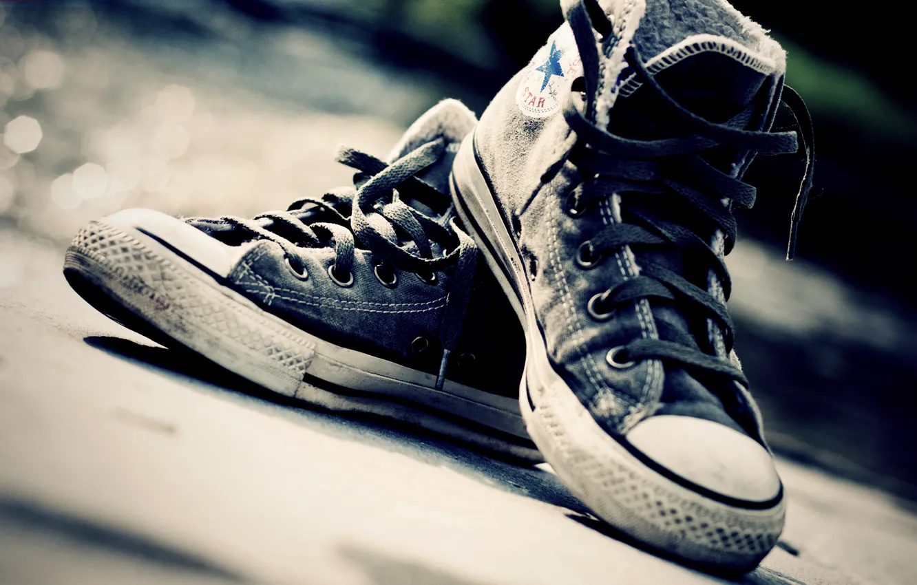 Photo wallpaper macro, shoes, sneakers, laces