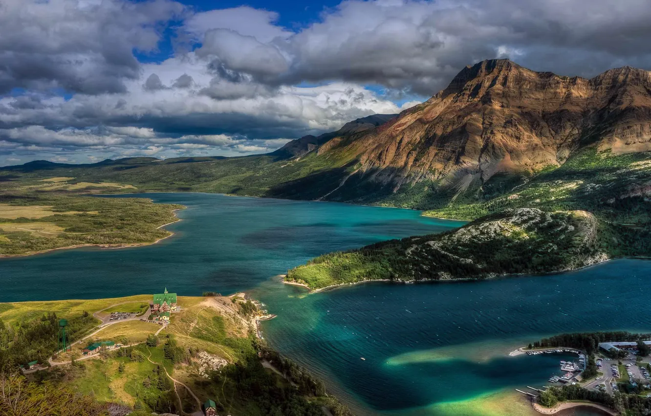 Photo wallpaper mountains, lake, Canada, Albert, national Park, Waterton Lakes