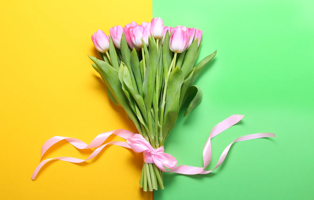 Photo wallpaper flowers, background, bouquet, tulips, pink, flowers, background, tulips