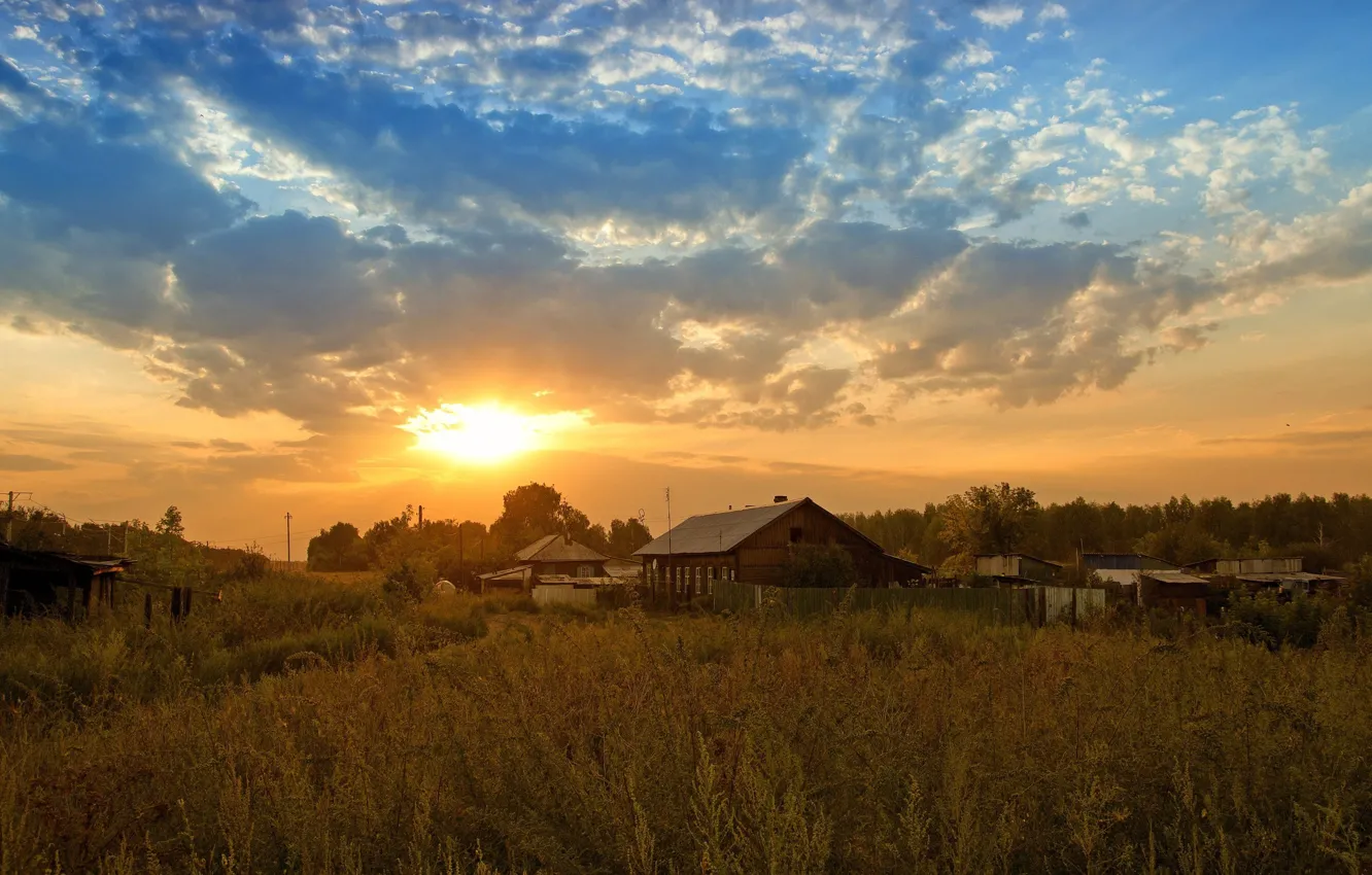 Photo wallpaper sunset, nature, landscape, Derevnya, solace
